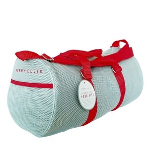 Perry Ellis Mesh Sports Gift Duffel Bag 18.5 inch Long  Gray and Red NWT
